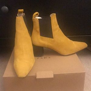 Mustard suede booties